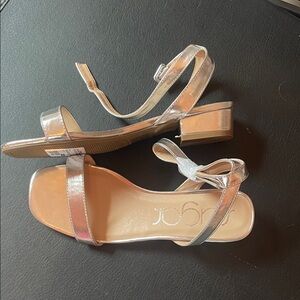 Sugar Silver Strappy Block Heel Sandals